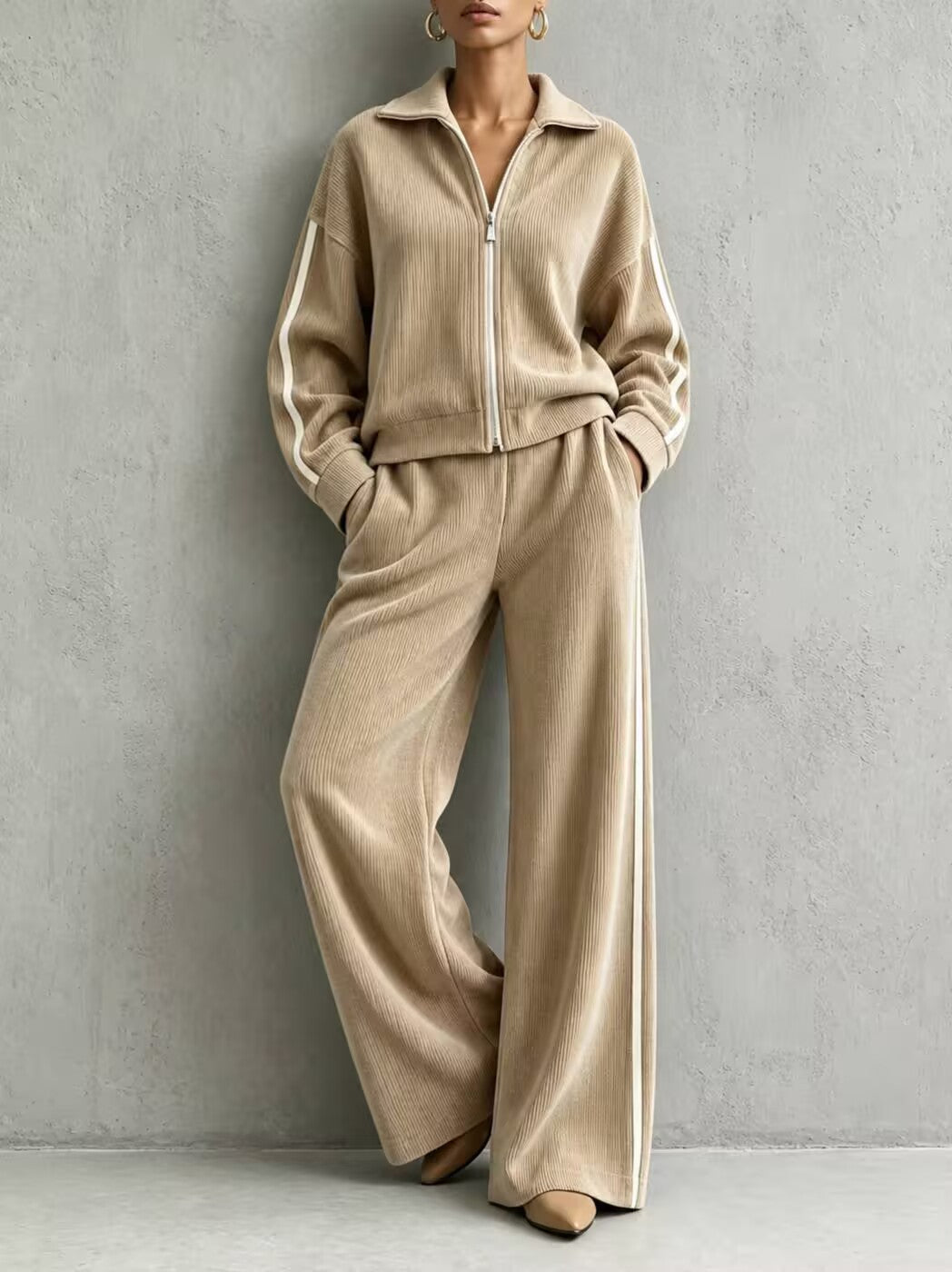 Isabel - Women's Ribbed Zip-Up Two-Piece Lounge Set