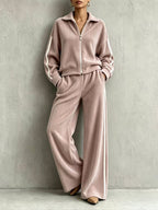 Isabel - Women's Ribbed Zip-Up Two-Piece Lounge Set