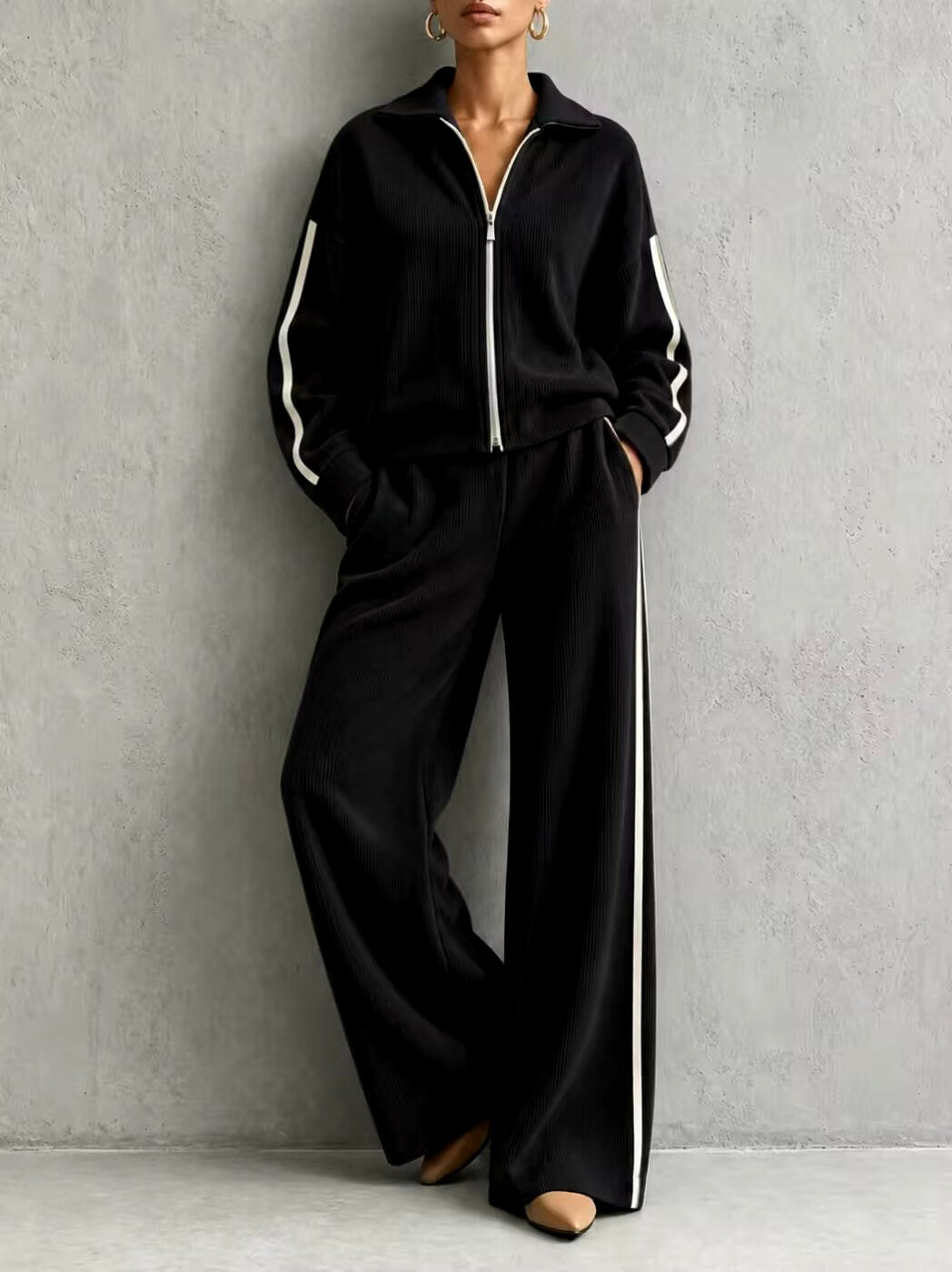 Isabel - Women's Ribbed Zip-Up Two-Piece Lounge Set