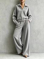 Isabel - Women's Ribbed Zip-Up Two-Piece Lounge Set