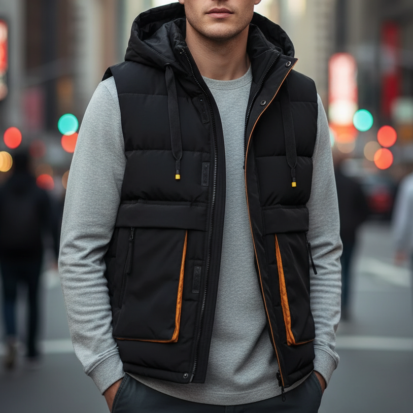 James - Men's Quilted Puffer Vest with Hood