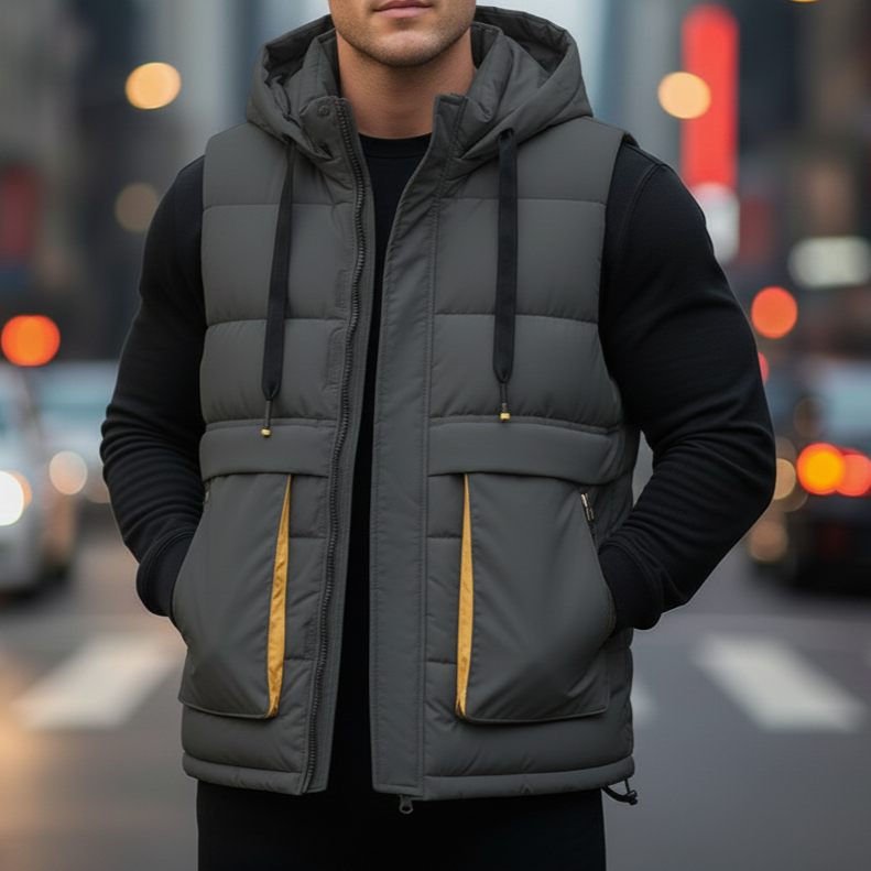 James - Men's Quilted Puffer Vest with Hood