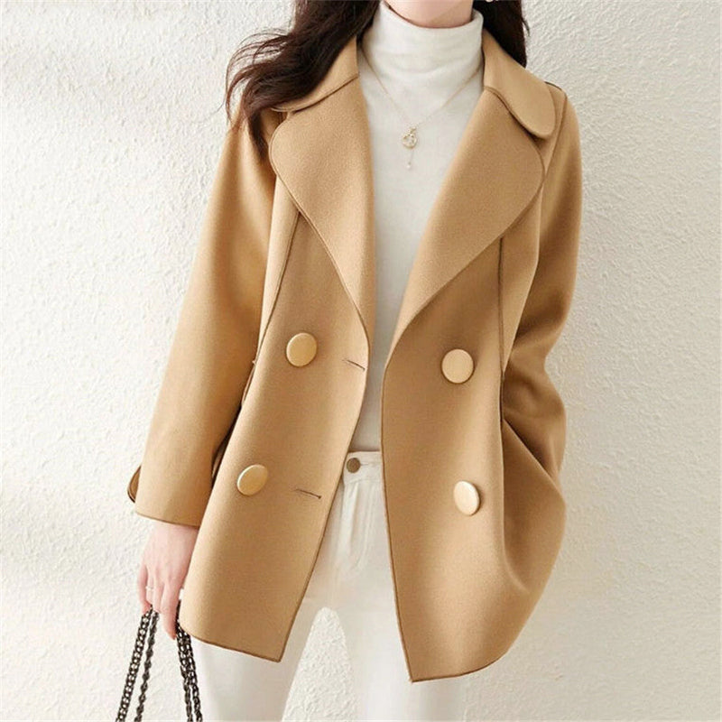 Jenny- Women's Double-Breasted Wool Coat with Curved Lapels