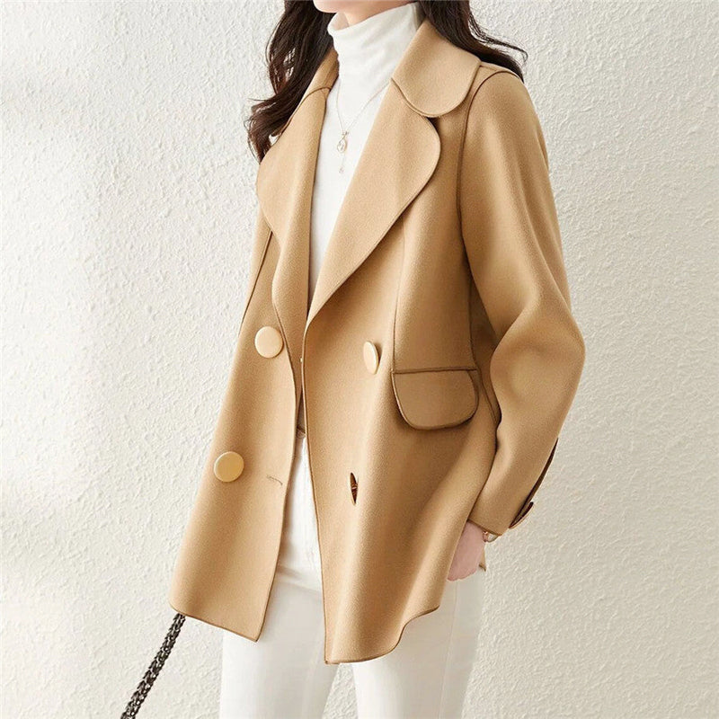Jenny- Women's Double-Breasted Wool Coat with Curved Lapels