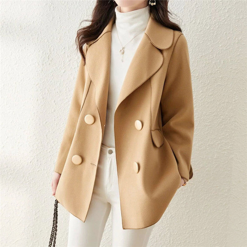 Jenny- Women's Double-Breasted Wool Coat with Curved Lapels