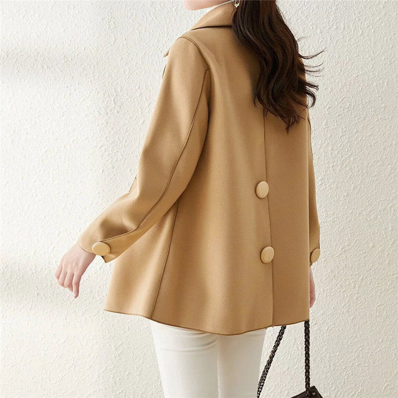 Jenny- Women's Double-Breasted Wool Coat with Curved Lapels