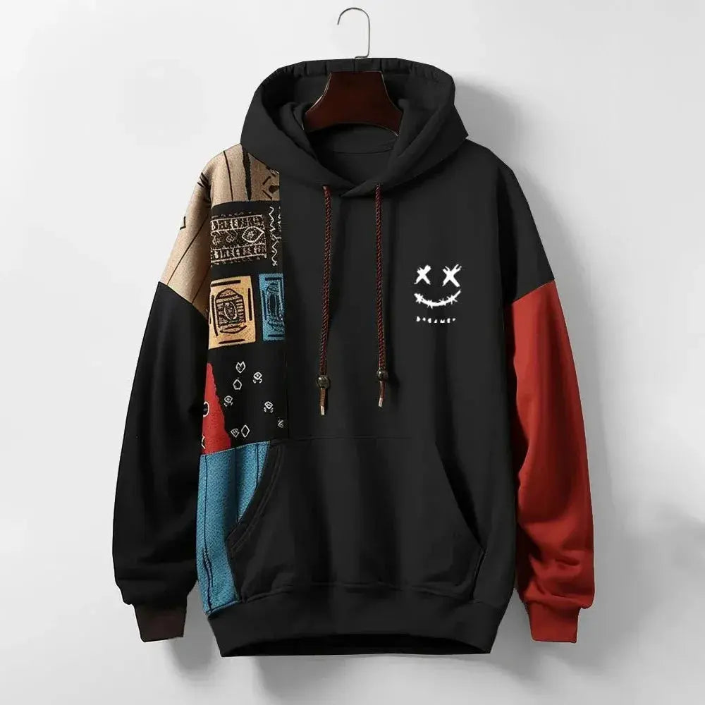 Jericho - Men's Patchwork Graphic Hoodie with Drawstring Hood