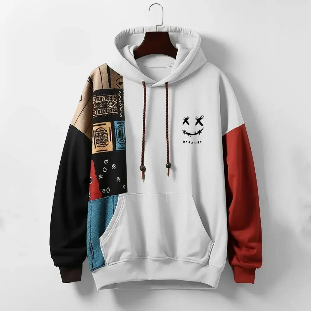 Jericho - Men's Patchwork Graphic Hoodie with Drawstring Hood