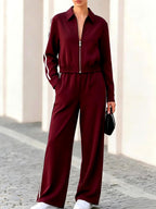 Jillian - Women's Zip-Up Track Jacket & Wide-Leg Pants Set 2