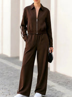 Jillian - Women's Zip-Up Track Jacket & Wide-Leg Pants Set 4