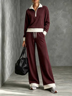 Juliet - Women's Half-Zip Polo Sweatshirt & Wide-Leg Pants Set 1