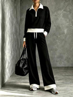 Juliet - Women's Half-Zip Polo Sweatshirt & Wide-Leg Pants Set 2