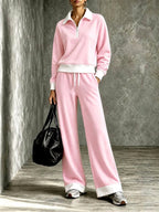 Juliet - Women's Half-Zip Polo Sweatshirt & Wide-Leg Pants Set 3