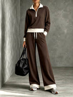 Juliet - Women's Half-Zip Polo Sweatshirt & Wide-Leg Pants Set 4