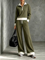 Juliet - Women's Half-Zip Polo Sweatshirt & Wide-Leg Pants Set 6
