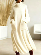 Juliet - Women's Wool Turtleneck Oversized Midi Dress 2