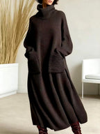 Juliet - Women's Wool Turtleneck Oversized Midi Dress 4