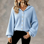 Kaitlyn - Women's Ribbed Button-Down Hooded Cardigan 2