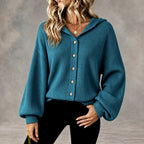 Kaitlyn - Women's Ribbed Button-Down Hooded Cardigan 5