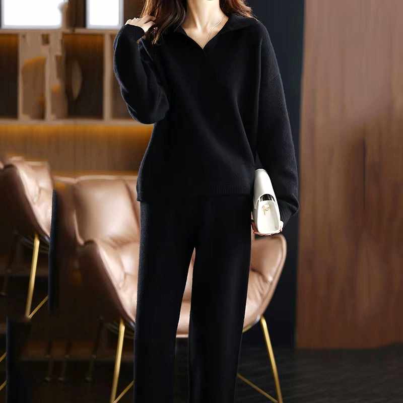 Karen - Women's Polo Collar Cashmere Matching Set
