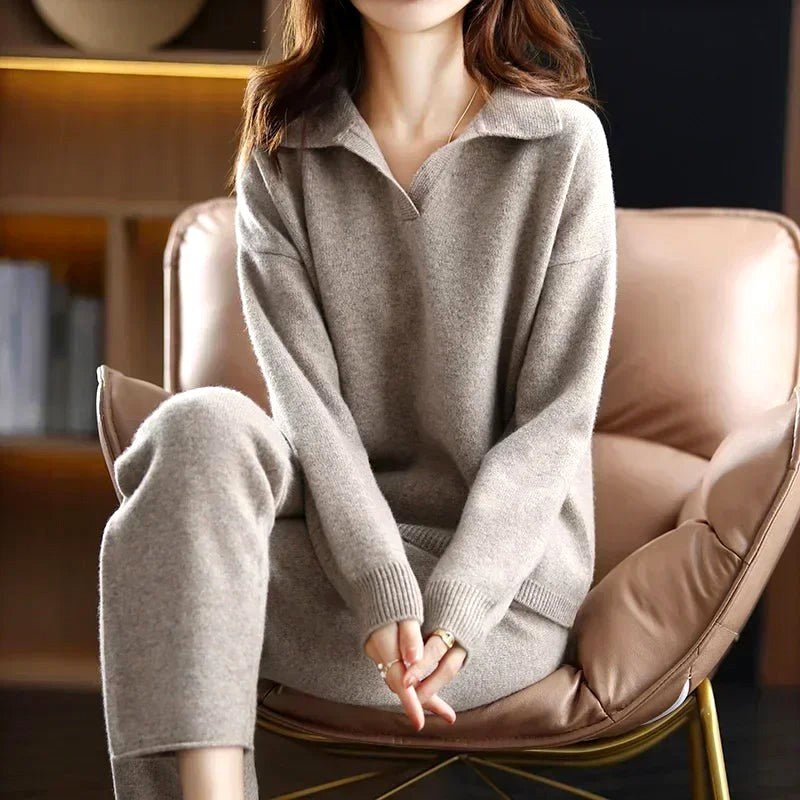 Karen - Women's Polo Collar Cashmere Matching Set