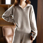 Karen - Women's Polo Collar Cashmere Matching Set