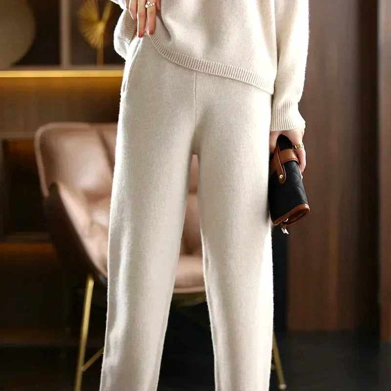 Karen - Women's Polo Collar Cashmere Matching Set