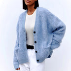 Kathi - Women's Fuzzy Knit V-Neck Oversized Cardigan 1