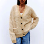 Kathi - Women's Fuzzy Knit V-Neck Oversized Cardigan 2
