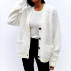 Kathi - Women's Fuzzy Knit V-Neck Oversized Cardigan 3