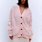 Kathi - Women's Fuzzy Knit V-Neck Oversized Cardigan 4