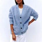 Kathi - Women's Fuzzy Knit V-Neck Oversized Cardigan 5