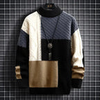 Kaveh - Men's Color-Block Crewneck Sweater with Textured Patchwork