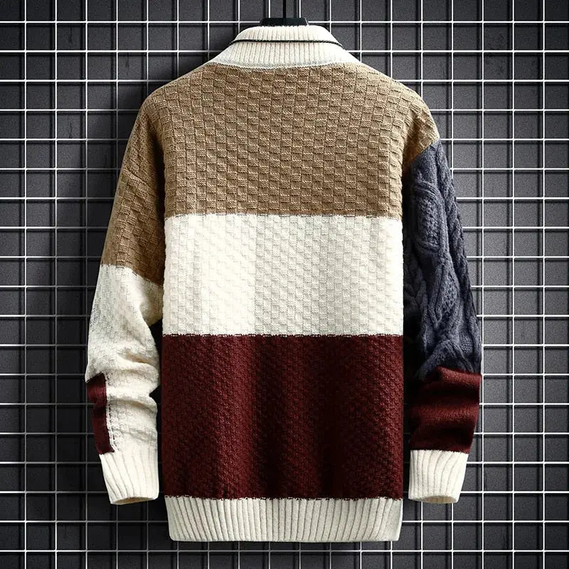 Kaveh - Men's Color-Block Crewneck Sweater with Textured Patchwork