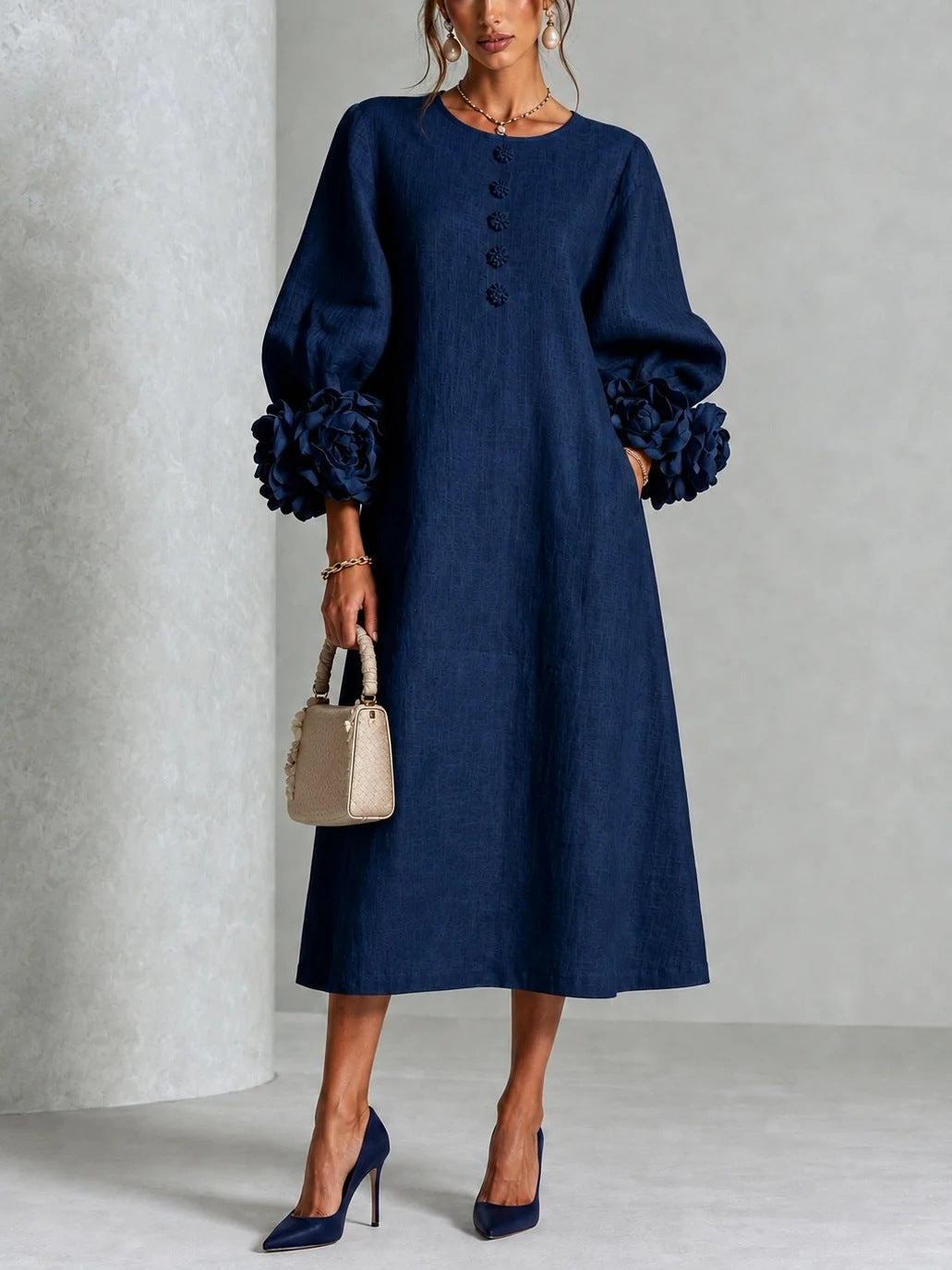 Kennedy - Women's Floral Cuff A-Line Dress