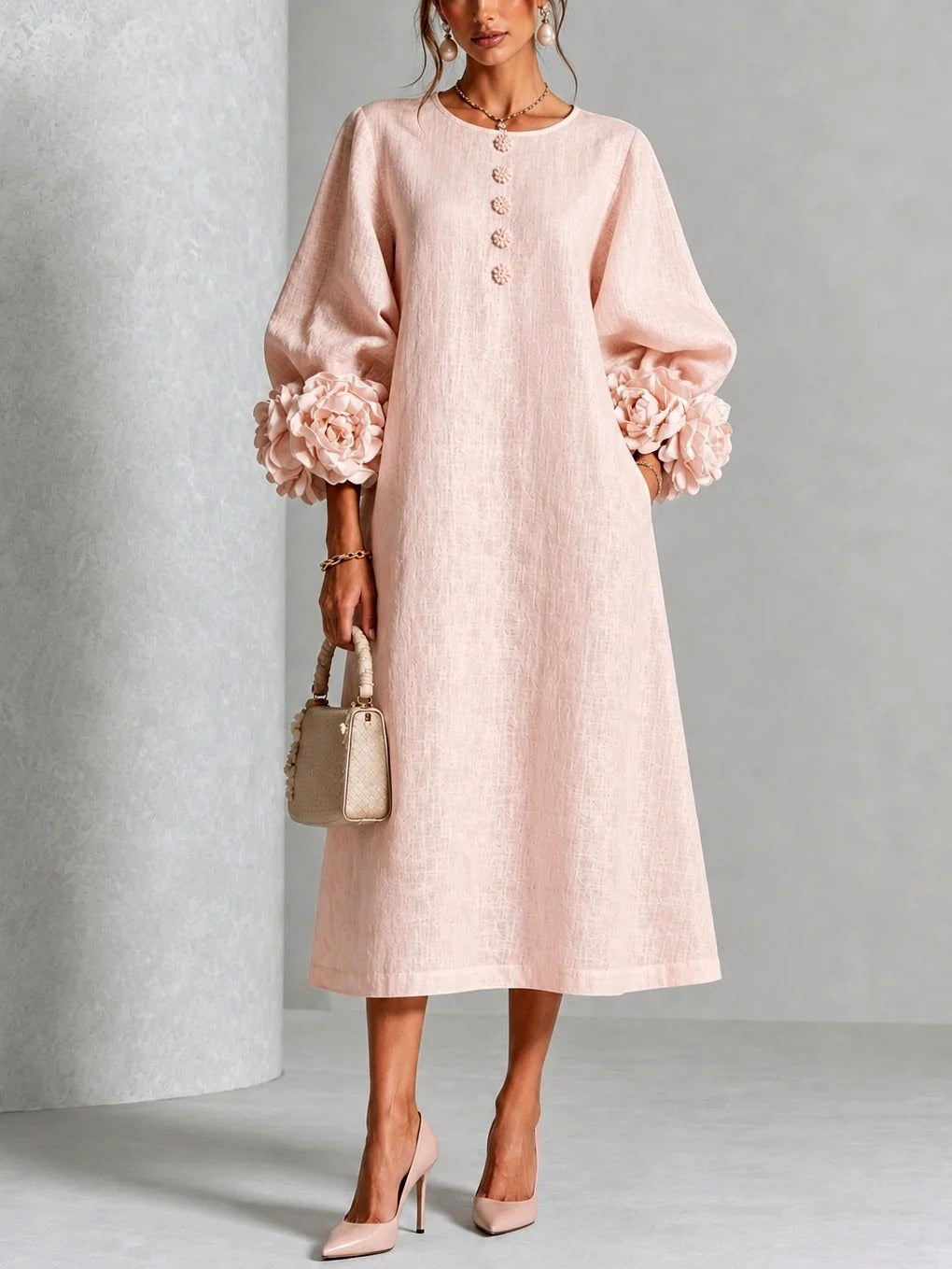 Kennedy - Women's Floral Cuff A-Line Dress