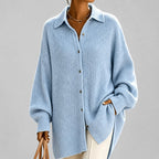 Keri - Women's Oversized Collared Ribbed Knit Cardigan 1
