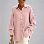 Keri - Women's Oversized Collared Ribbed Knit Cardigan 2