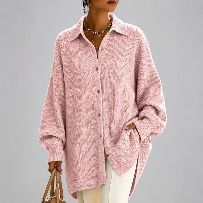 Keri - Women's Oversized Collared Ribbed Knit Cardigan 2