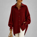 Keri - Women's Oversized Collared Ribbed Knit Cardigan 4