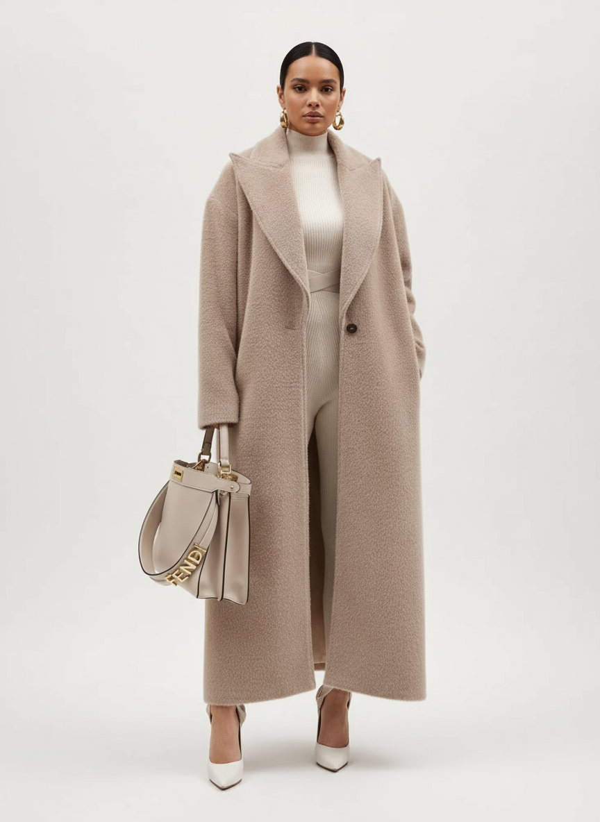 Kollyns - Women's Wool-Blend Long Overcoat with Shawl Collar