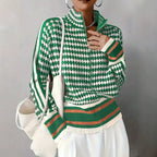 Kristen - Women's Houndstooth Zip-Front Cardigan 1