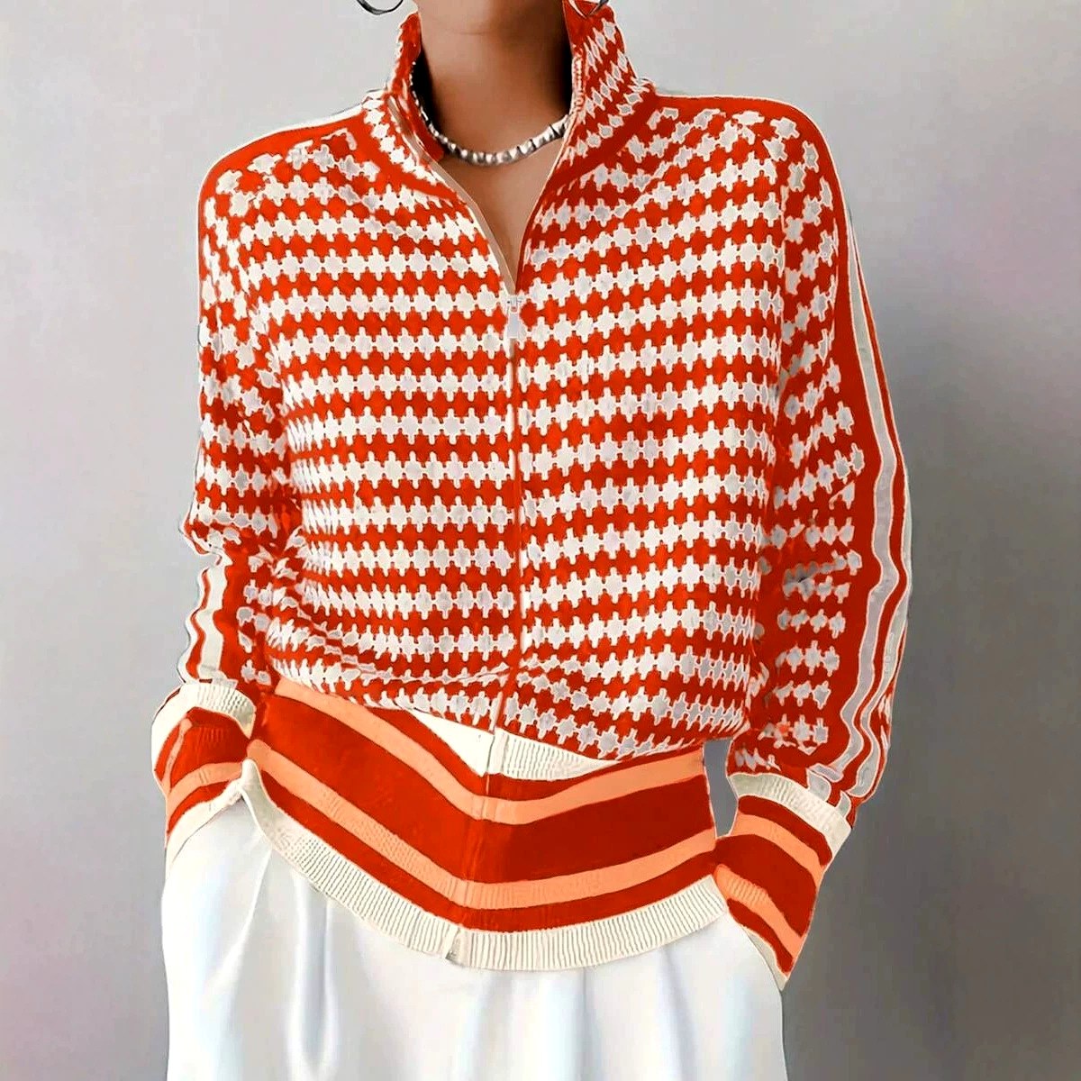 Kristen - Women's Houndstooth Zip-Front Cardigan 4