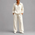 Kristin - Women's Half-Zip Polo Sweatshirt & Wide-Leg Pants Set 1