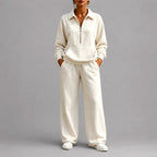 Kristin - Women's Half-Zip Polo Sweatshirt & Wide-Leg Pants Set 1