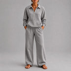 Kristin - Women's Half-Zip Polo Sweatshirt & Wide-Leg Pants Set 2