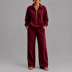 Kristin - Women's Half-Zip Polo Sweatshirt & Wide-Leg Pants Set 3