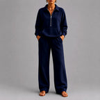 Kristin - Women's Half-Zip Polo Sweatshirt & Wide-Leg Pants Set 5
