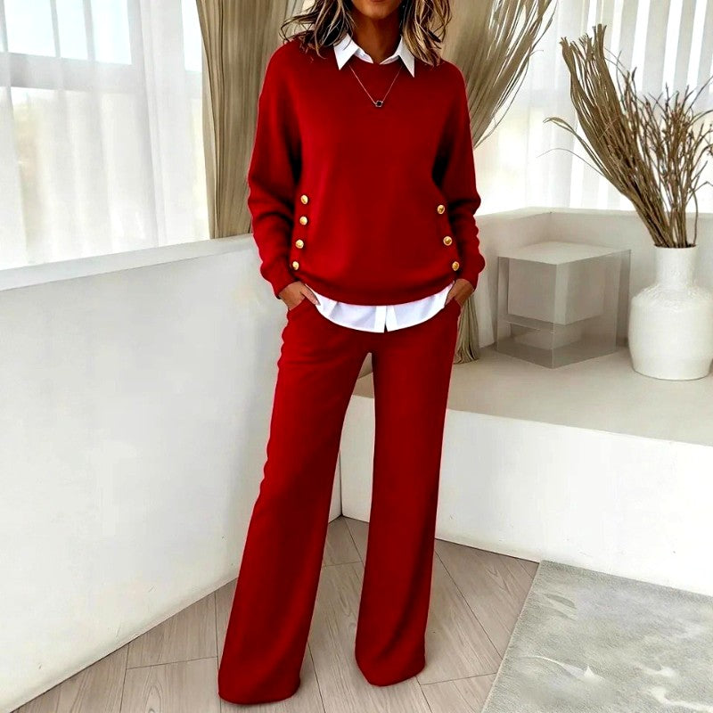 Larissa - Women's Gold Button Flared Matching Set 1
