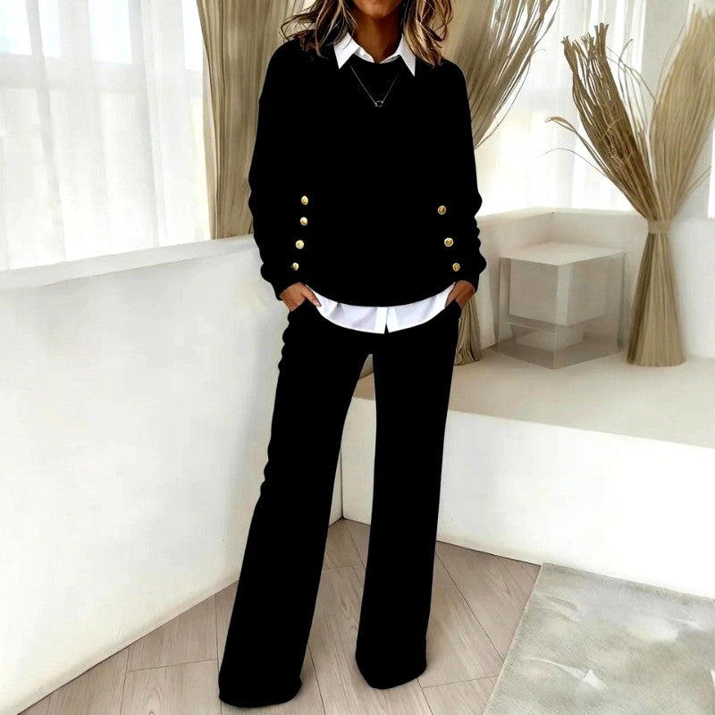 Larissa - Women's Gold Button Flared Matching Set 2